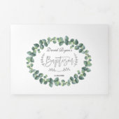 Invitation Trois Volets Baptême photo garçon verdure élégante d'eucalyptus (Page de couverture)