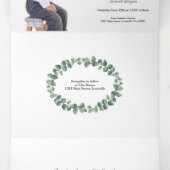 Invitation Trois Volets Baptême photo garçon verdure élégante d'eucalyptus (Intérieur au milieu)