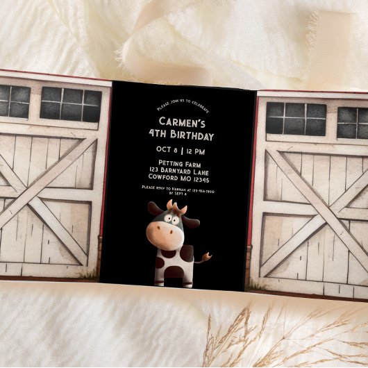 Invitation Trois Volets Barne Door Cow Farm Party