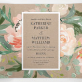 Invitation Trois Volets Beau Aquarelle Floral Kraft All-In-One Mariage (Intérieur au milieu)