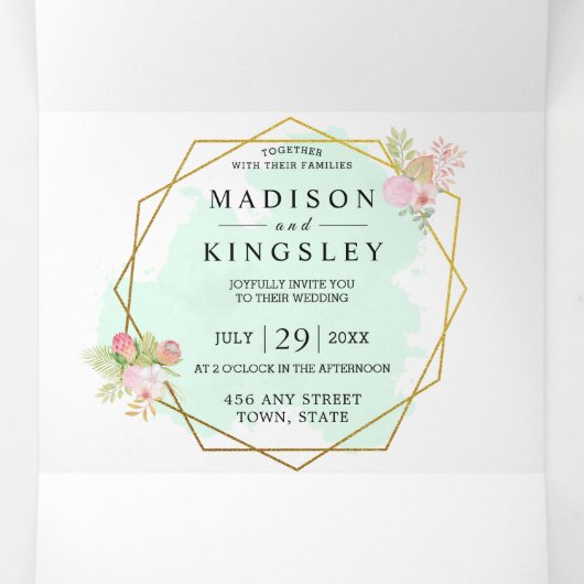 Invitation Trois Volets Belle Lime Green 💚 Élégant Mariage Boho (Intérieur au milieu)