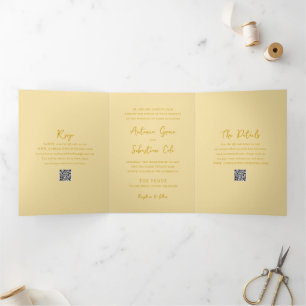Invitation Trois Volets Beurre élégant Jaune QR Code moderne Mariage