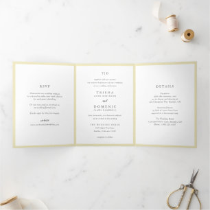 Invitation Trois Volets Beurre élégant Monogramme jaune Mariage moderne