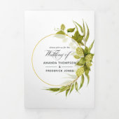 Invitation Trois Volets Bière Willow Mariage géométrique vert et or (Page de couverture)