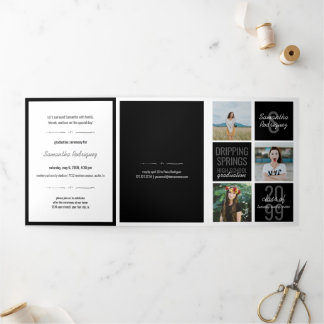 Invitation Trois Volets Black 5-Photo Boxes de divertissement Graduation