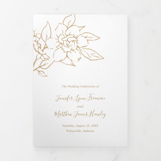 Invitation Trois Volets Black and Gold LIne Art Floral Mariage élégant (Page de couverture)