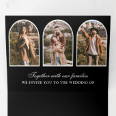 Invitation Trois Volets Black and White Minimal Arch Photo QR code Wedding (Intérieur en premier)