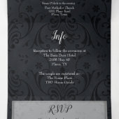 Invitation Trois Volets Black Damask Coeur d'argent tout en un Mariage (Intérieur au milieu)