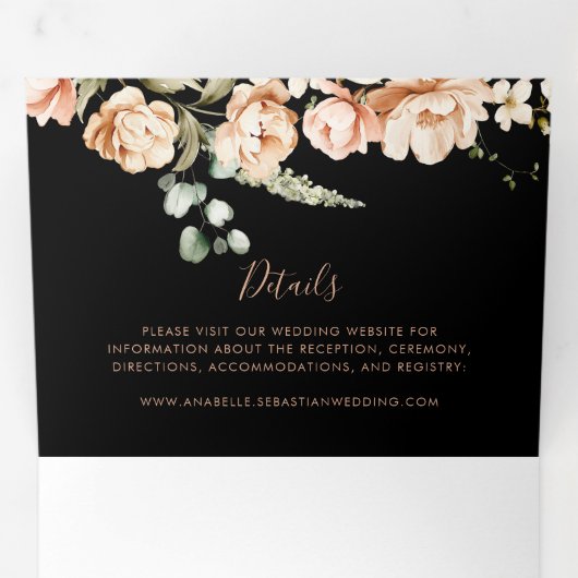 Invitation Trois Volets Black Forme Royal Floral Mariage (Intérieur en premier)