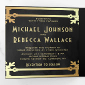 Invitation Trois Volets Black Gold Art Déco Photo Collage Mariage (Intérieur en premier)
