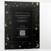 Invitation Trois Volets Black & Gold Moderne Lune Céleste Étoiles Mariage (Intérieur en premier)