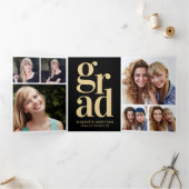 Invitation Trois Volets Black Gold Photos Graduation Party (Intérieur)