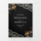 Invitation Trois Volets Black Gold Roses dentelle crème gothique QR Code M (Page de couverture)