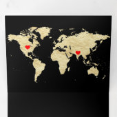 Invitation Trois Volets Black Gold World Map All in One Wedding (Intérieur en premier)
