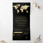 Invitation Trois Volets Black Gold World Map All in One Wedding (Intérieur)