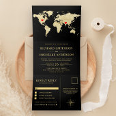 Invitation Trois Volets Black Gold World Map All in One Wedding