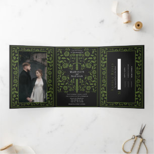 Invitation Trois Volets Black Olive Royal Médieval Mariage d'épée