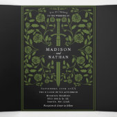 Invitation Trois Volets Black Olive Royal Médieval Mariage d'épée (Intérieur au milieu)