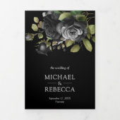 Invitation Trois Volets Black Rose Floral Photo Collage Mariage gothique (Page de couverture)