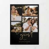 Invitation Trois Volets Black Trendy & Stylish Collage Mariage 7 Photos (Page de couverture)