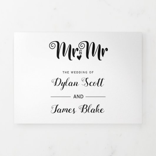 Invitation Trois Volets Black tuxedo Mr and Mr two grooms gay wedding (Page de couverture)