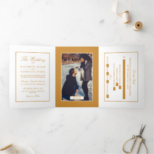 Invitation Trois Volets Blanc & Or moderne, Suite Mariage