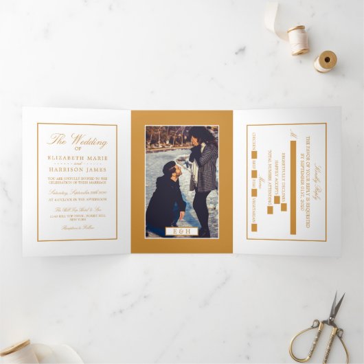 Invitation Trois Volets Blanc & Or moderne, Suite Mariage (Intérieur)