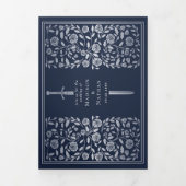 Invitation Trois Volets Bleu Argent Royal Médiéval Mariage QR Code (Page de couverture)
