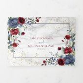 Invitation Trois Volets Bleu clair Bourgogne Mariage floral (Page de couverture)