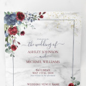 Invitation Trois Volets Bleu clair Bourgogne Mariage floral (Intérieur en premier)