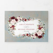 Invitation Trois Volets Bleu Dusty Burgundy Blush Floral Photo (Page de couverture)