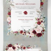 Invitation Trois Volets Bleu Dusty Burgundy Blush Floral Photo (Intérieur au milieu)