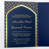 Invitation Trois Volets Bleu et or Bollywood Style Mariage indien (Intérieur en premier)