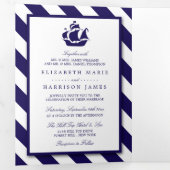 Invitation Trois Volets Bleu Mariage de navire de marine (Intérieur en premier)