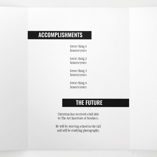 Invitation Trois Volets Blocs d'Inv triplé à quatre photos noir (Intérieur au milieu)