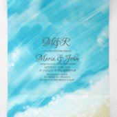 Invitation Trois Volets Blue Beach Waves et Sand Bokeh Lights (Intérieur au milieu)