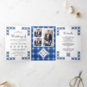 Invitation Trois Volets Blue Black Ukrainian Embroidery QR Code Wedding (Intérieur)