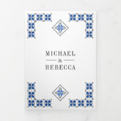 Invitation Trois Volets Blue Black Ukrainian Embroidery QR Code Wedding (Page de couverture)