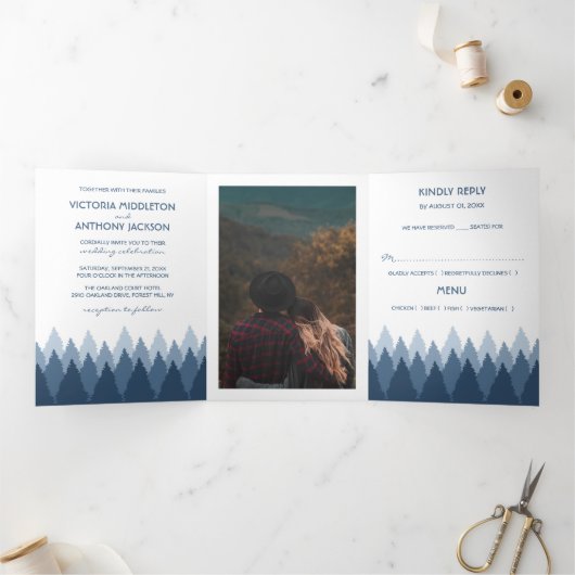 Invitation Trois Volets Blue Forest Range Woodland Mariage Suite (Intérieur)