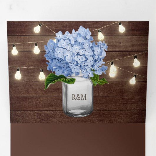 Invitation Trois Volets Blue Hydrangea Mason Jar String Mariage (Intérieur en premier)