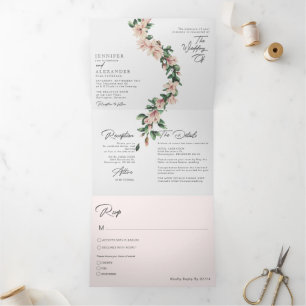 Invitation Trois Volets Blush Floral Eucalyptus Mariage tout en un