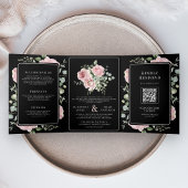 Invitation Trois Volets Blush Pink Floral Eucalyptus Black QR Code Wedding