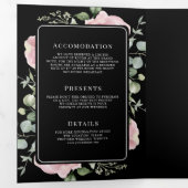 Invitation Trois Volets Blush Pink Floral Eucalyptus Black QR Code Wedding (Intérieur en premier)