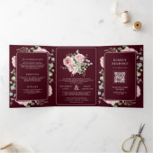 Invitation Trois Volets Blush Pink Floral Eucalyptus Burgundy Wedding (Intérieur)
