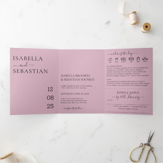 Invitation Trois Volets Blush Pink Wedding set kindly reply (Intérieur)