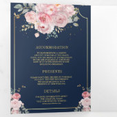 Invitation Trois Volets Blush rose Floral Marine bleu tout en un Mariage (Intérieur en premier)
