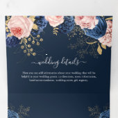 Invitation Trois Volets Blush Rose & Navy Florals Mariage élégant (Intérieur en premier)