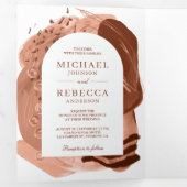 Invitation Trois Volets Boho Arch Terracotta Brush Strokes QR Code Mariage (Intérieur en premier)