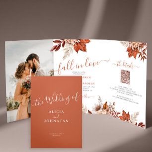 Invitation Trois Volets Boho automne photo botanique QR RSVP détails maria