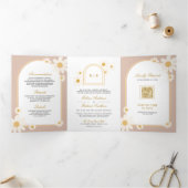 Invitation Trois Volets Boho Beige Cream Jaune Daisy Tout en un Mariage (Intérieur)